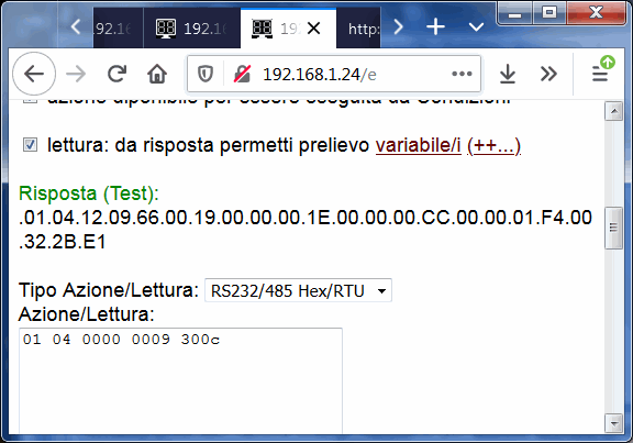 risposta strumento ModBUS