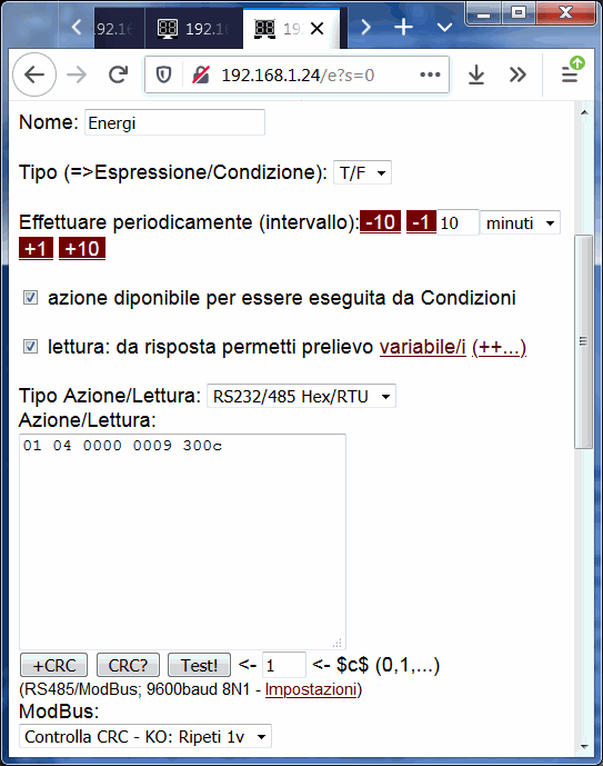 lettura misuratore ModBus