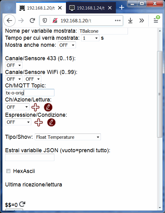 ricevi sensore MQTT topic