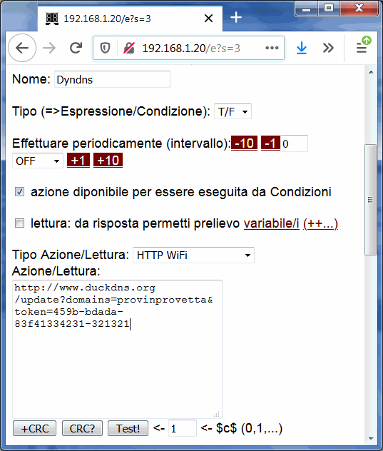 Azione per DNS dinamico Web MQTT
